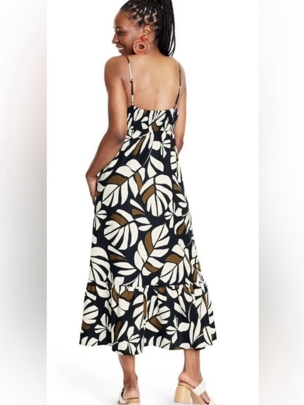 NWT Tabitha Brown Linen-Blend Maxi Dress in Black, Brown, and White - Picture 5 of 12
